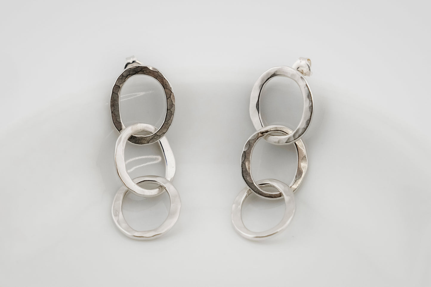 Earrings, Hammered Silver Chain Link