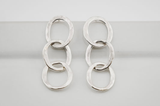 Earrings, Hammered Silver Chain Link