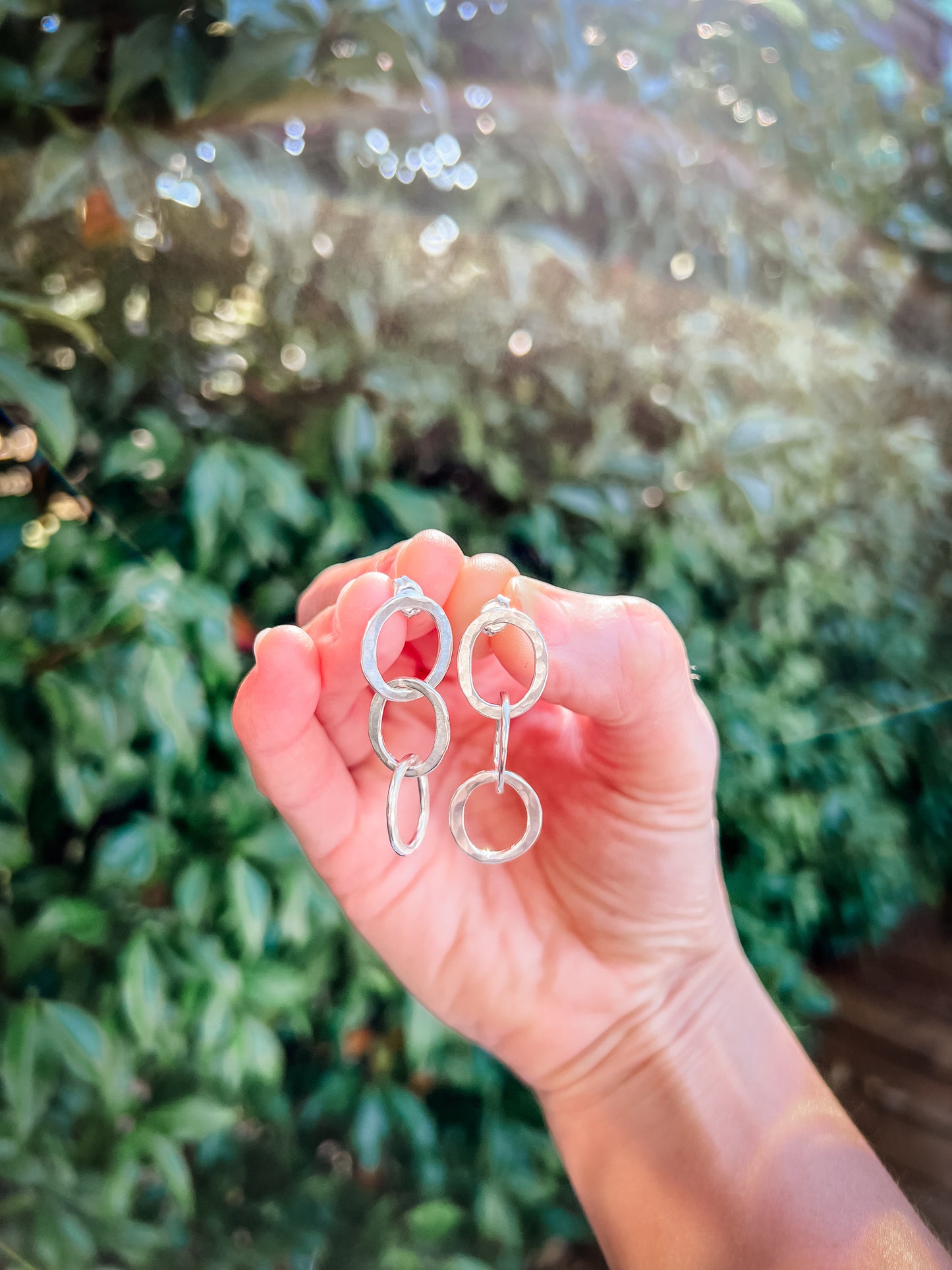 Earrings, Hammered Silver Chain Link