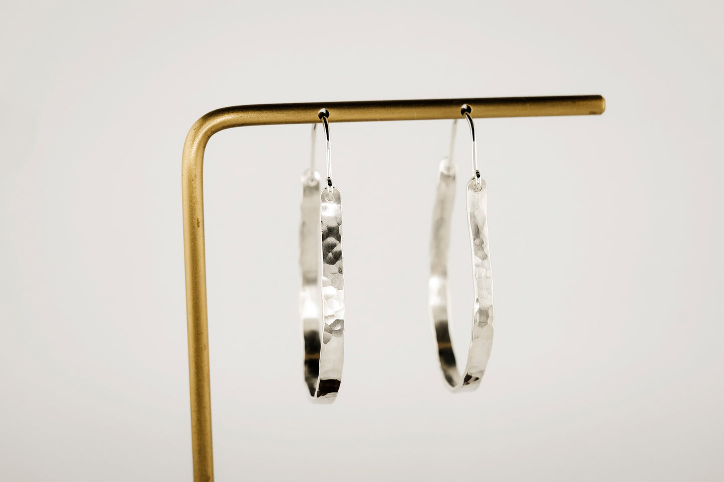 Earrings, Hammered Silver Hinged Hoops