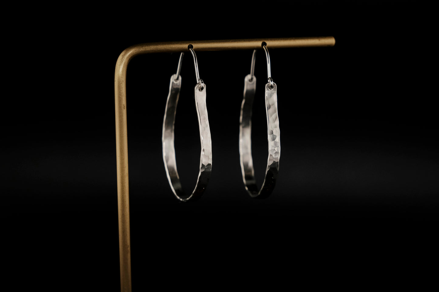 Earrings, Hammered Silver Hinged Hoops