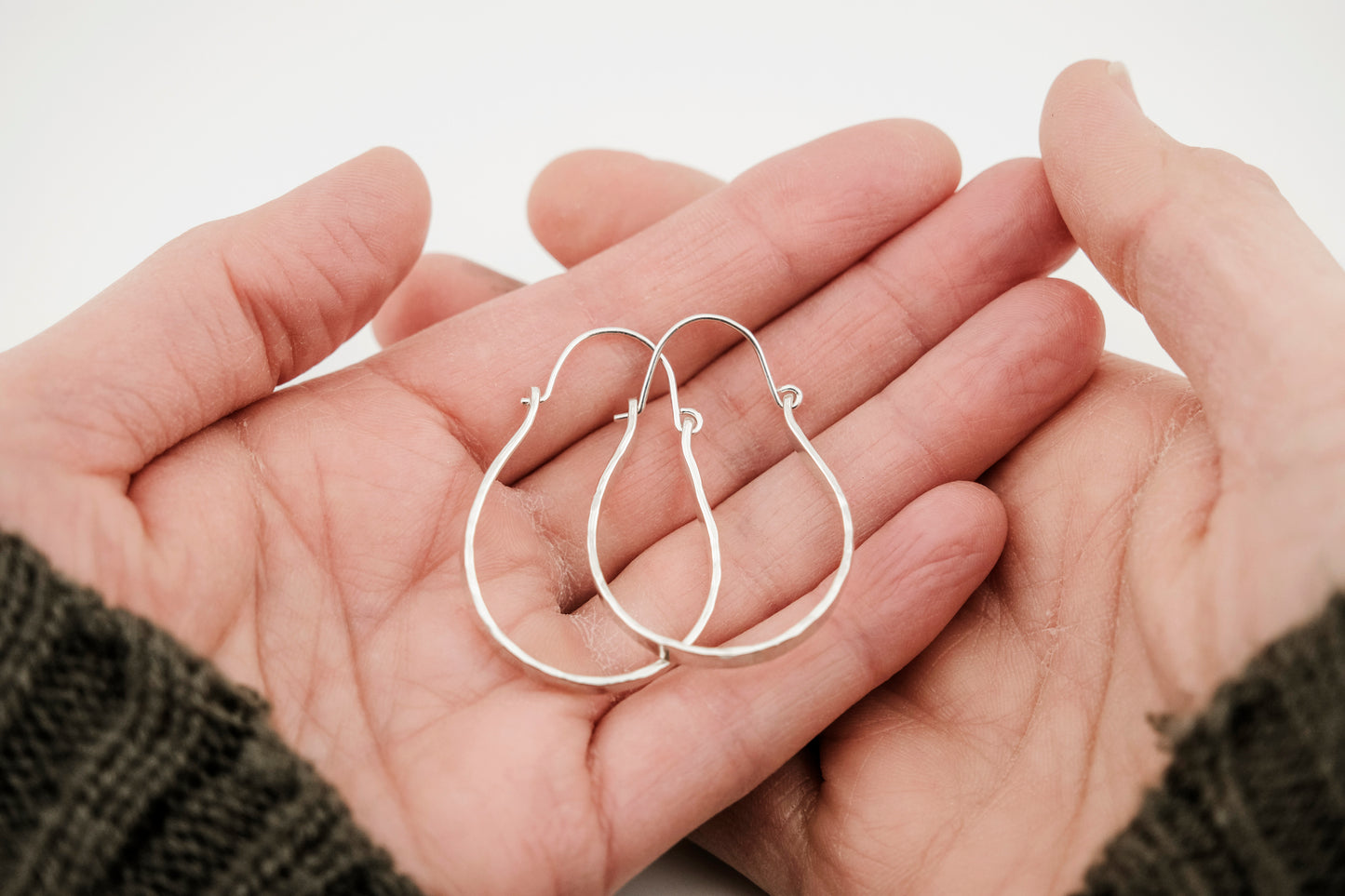 Earrings, Hammered Silver Hinged Hoops