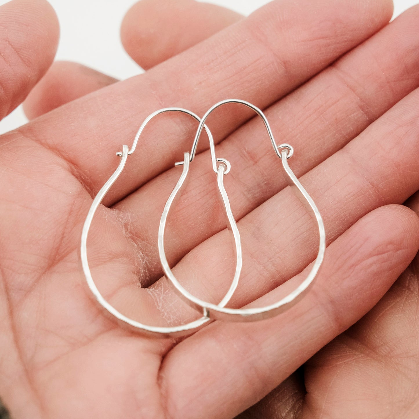 Earrings, Hammered Silver Hinged Hoops