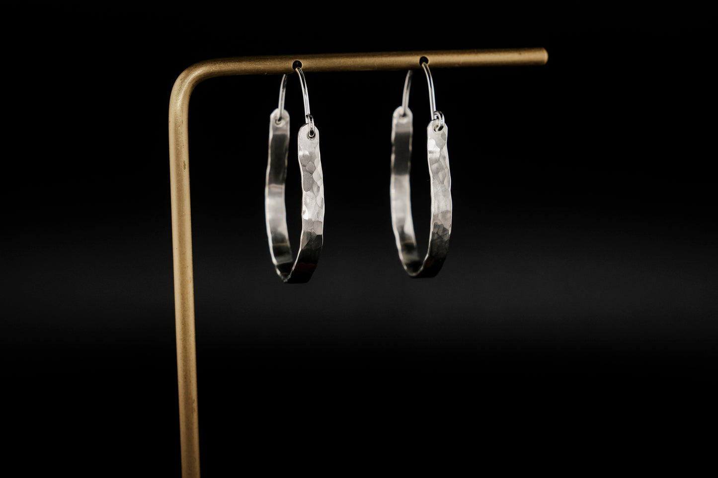 Earrings, Hammered Silver Hinged Hoops