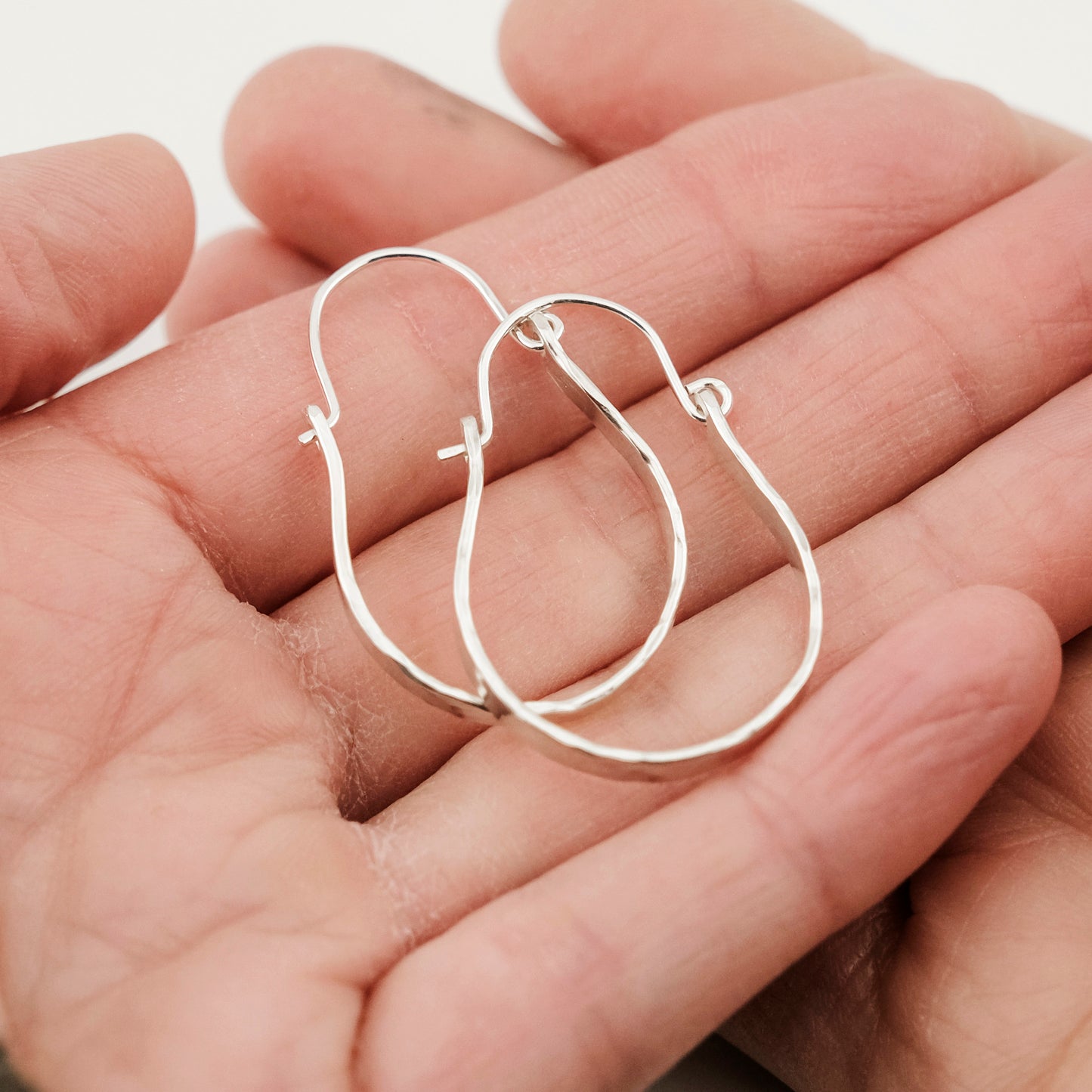 Earrings, Hammered Silver Hinged Hoops