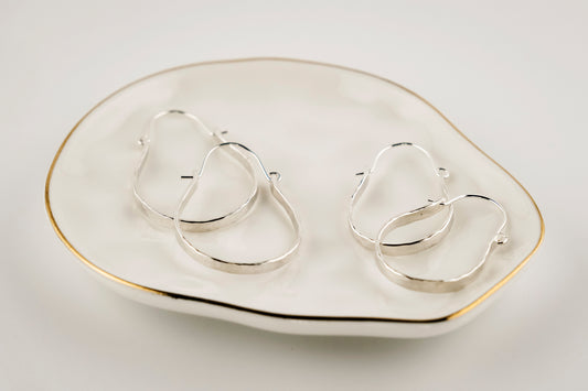 Earrings, Hammered Silver Hinged Hoops