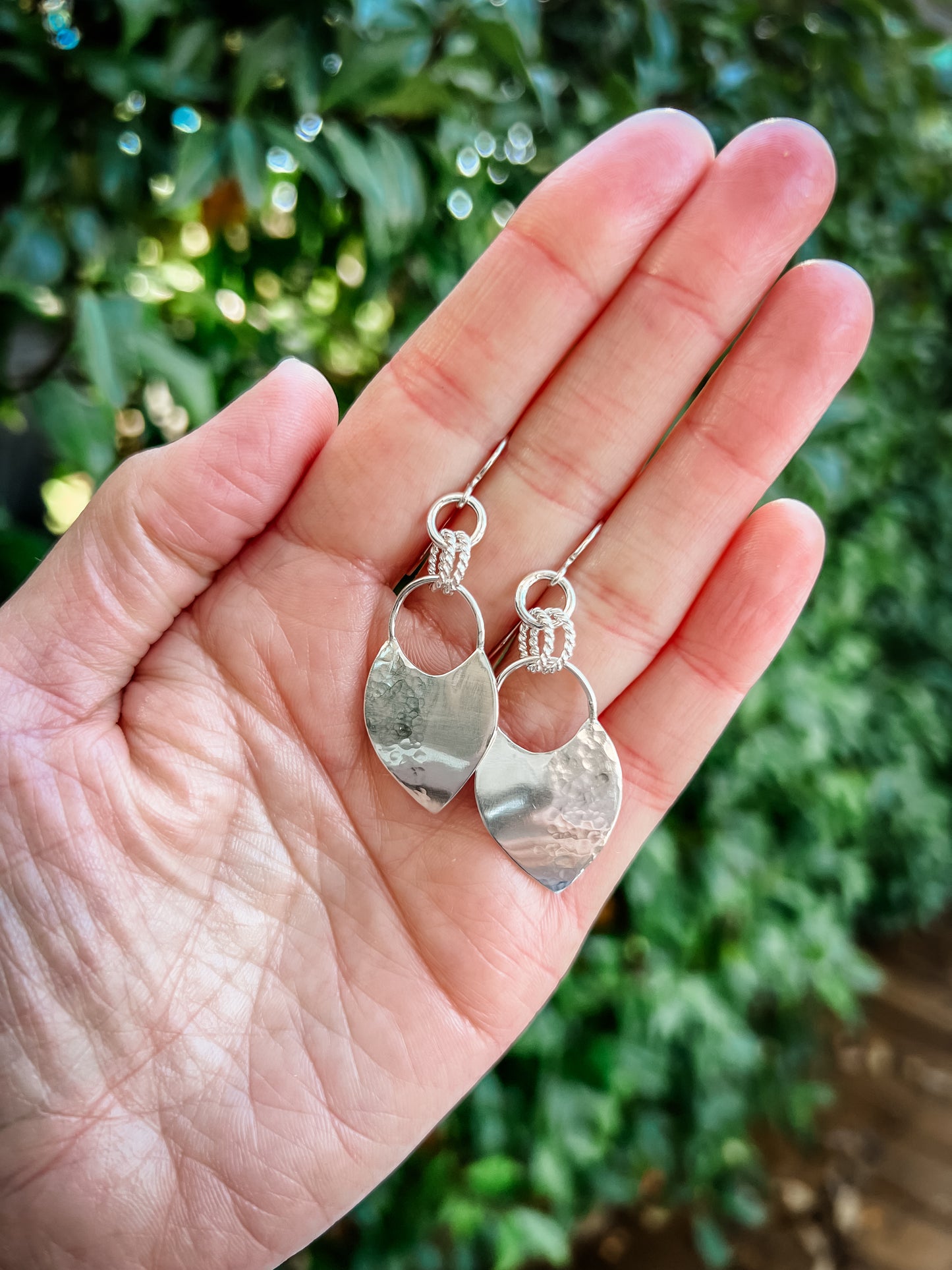 Earrings, Hammered Shield Silver Statement Earrings