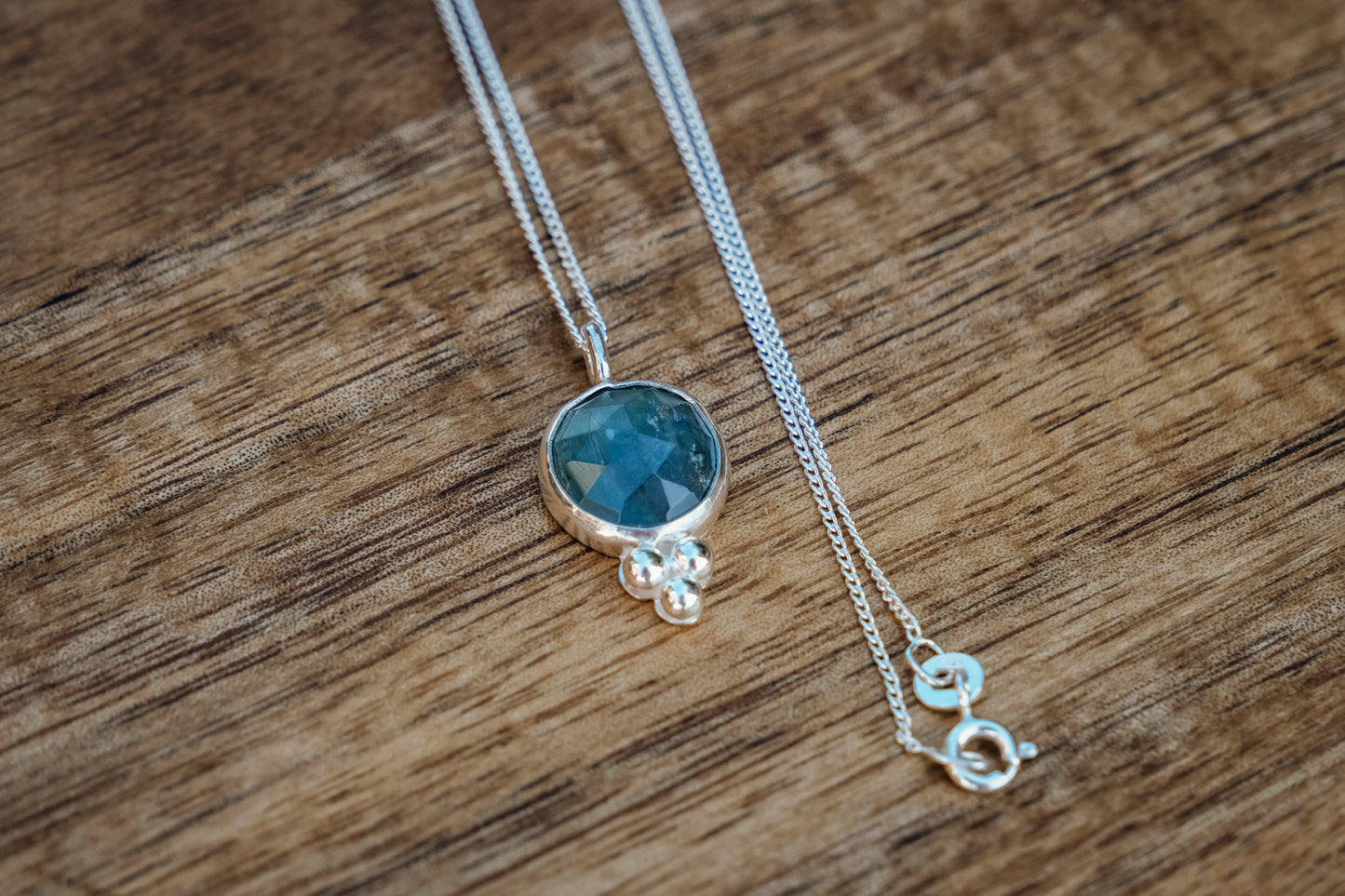 Necklace, Aqua Kyanite Gemstone Pendant on Silver Chain