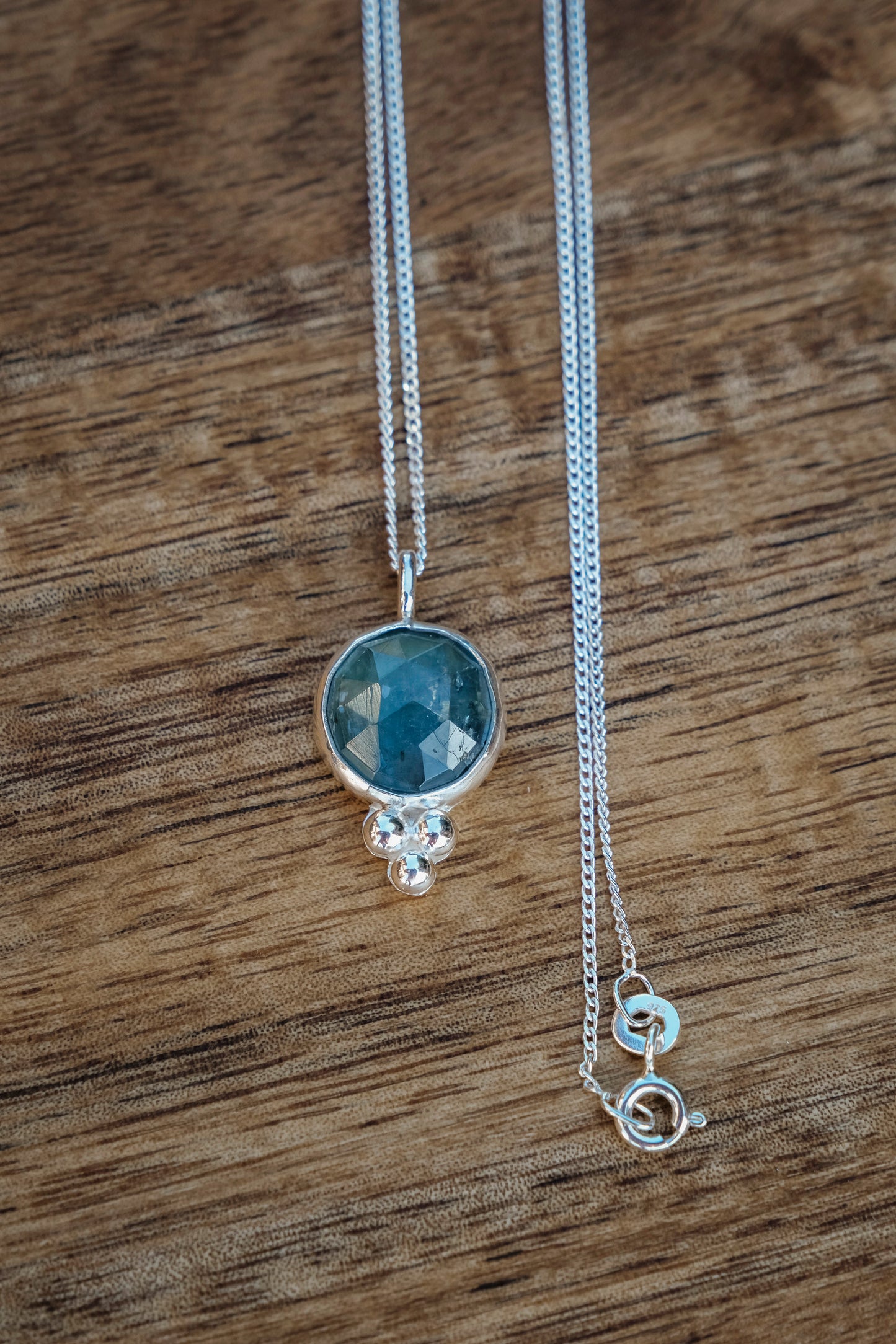 Necklace, Aqua Kyanite Gemstone Pendant on Silver Chain