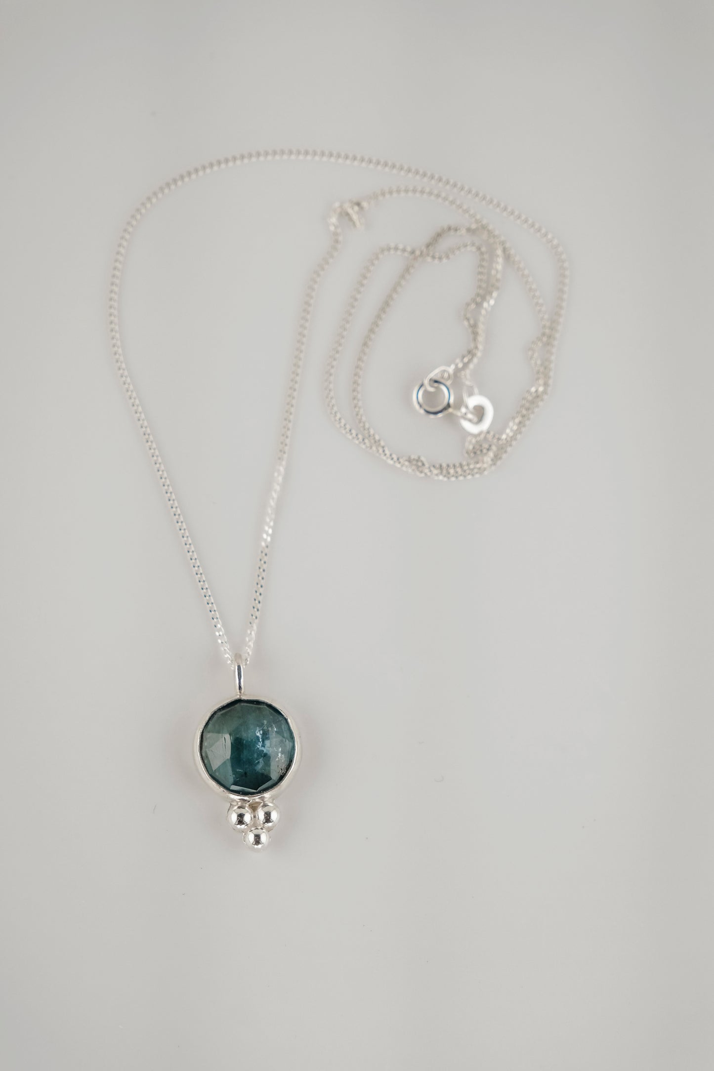 Necklace, Aqua Kyanite Gemstone Pendant on Silver Chain