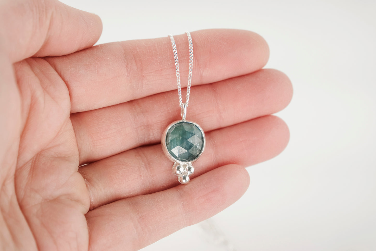 Necklace, Aqua Kyanite Gemstone Pendant on Silver Chain