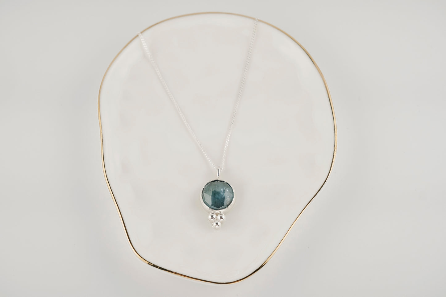 Necklace, Aqua Kyanite Gemstone Pendant on Silver Chain