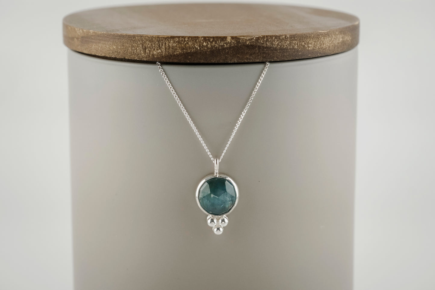 Necklace, Aqua Kyanite Gemstone Pendant on Silver Chain