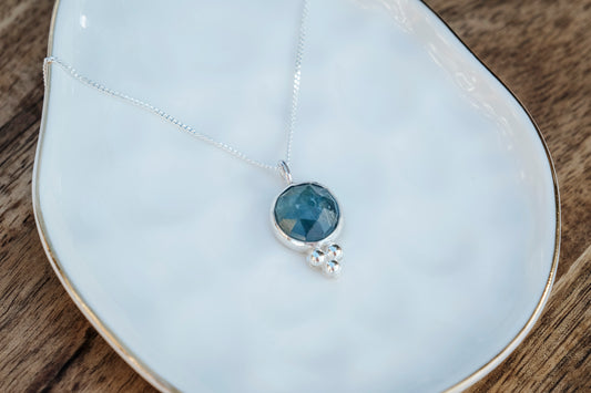Necklace, Aqua Kyanite Gemstone Pendant on Silver Chain