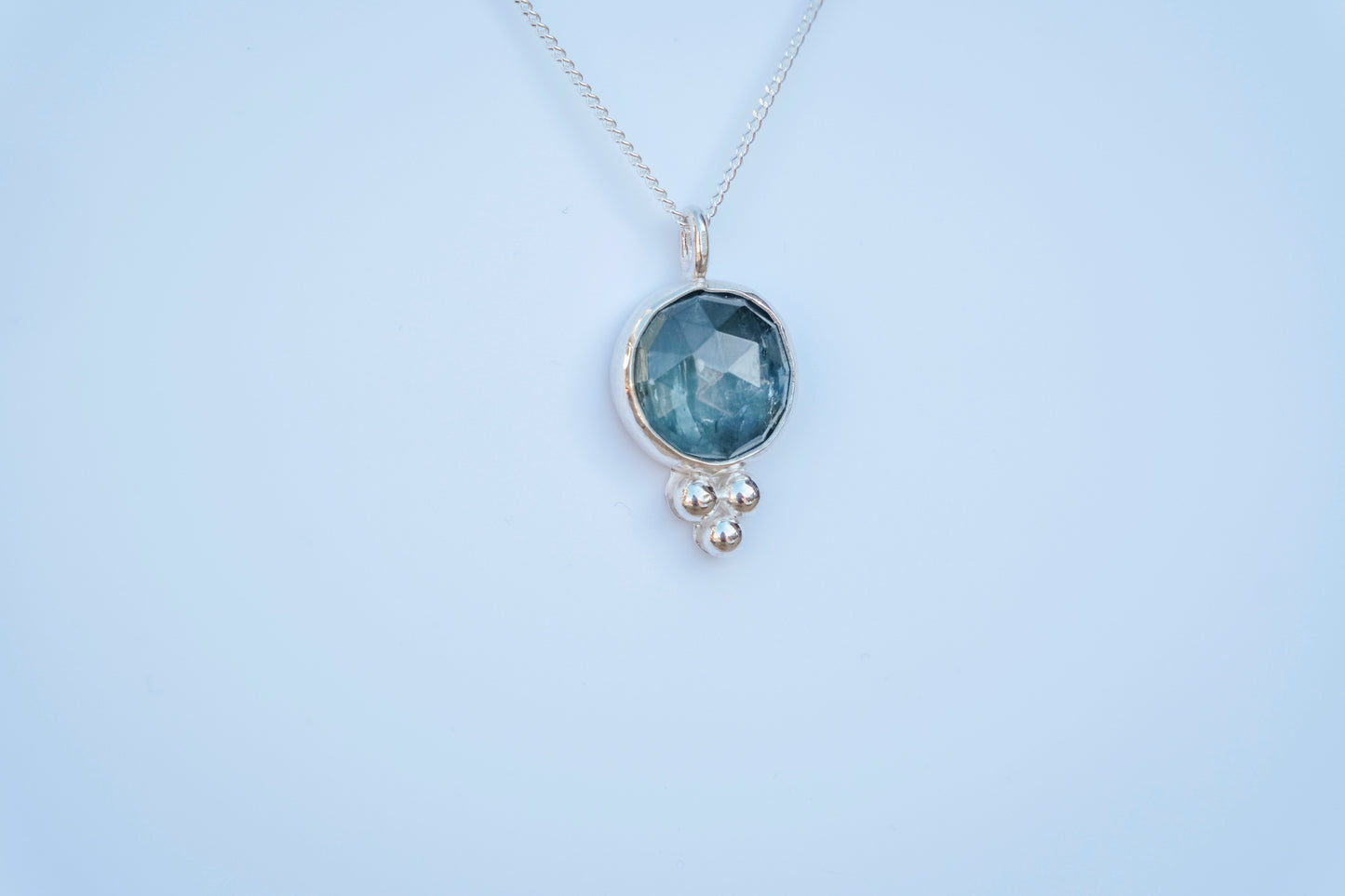 Necklace, Aqua Kyanite Gemstone Pendant on Silver Chain