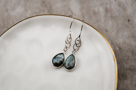 Earrings, Labradorite Gemstone Sterling Silver Earrings