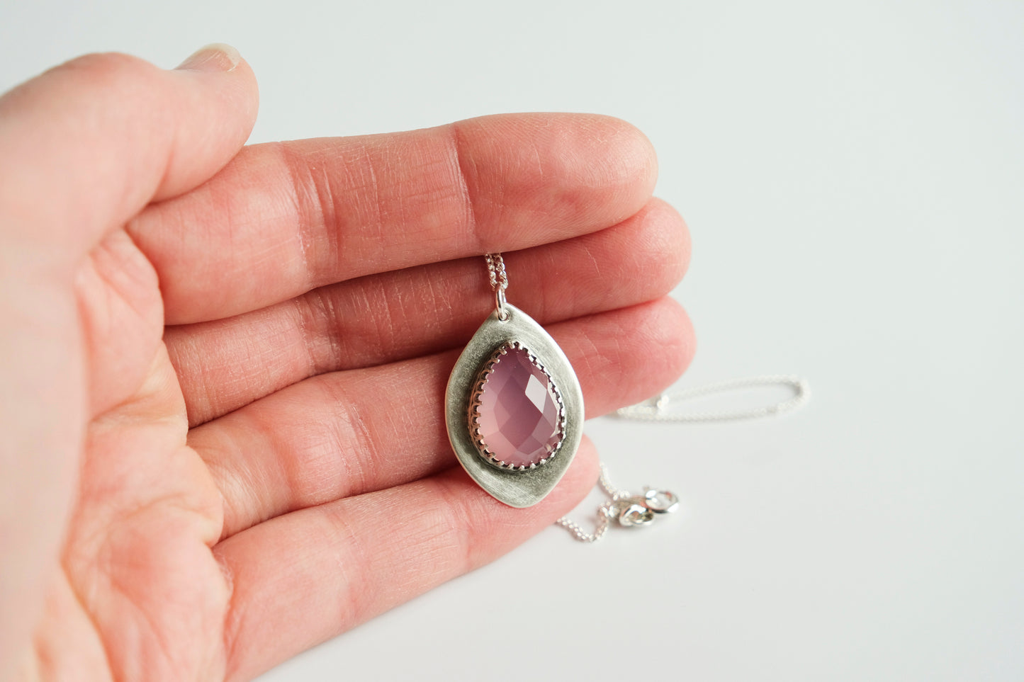 Necklace, Lavender Chalcedony Marquise Pendant Necklace