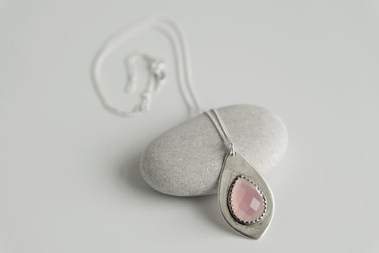 Necklace, Lavender Chalcedony Teardrop Pendant Necklace
