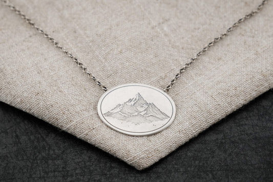 Necklace, Engraved "Mountain Peaks" Necklace with hidden bail