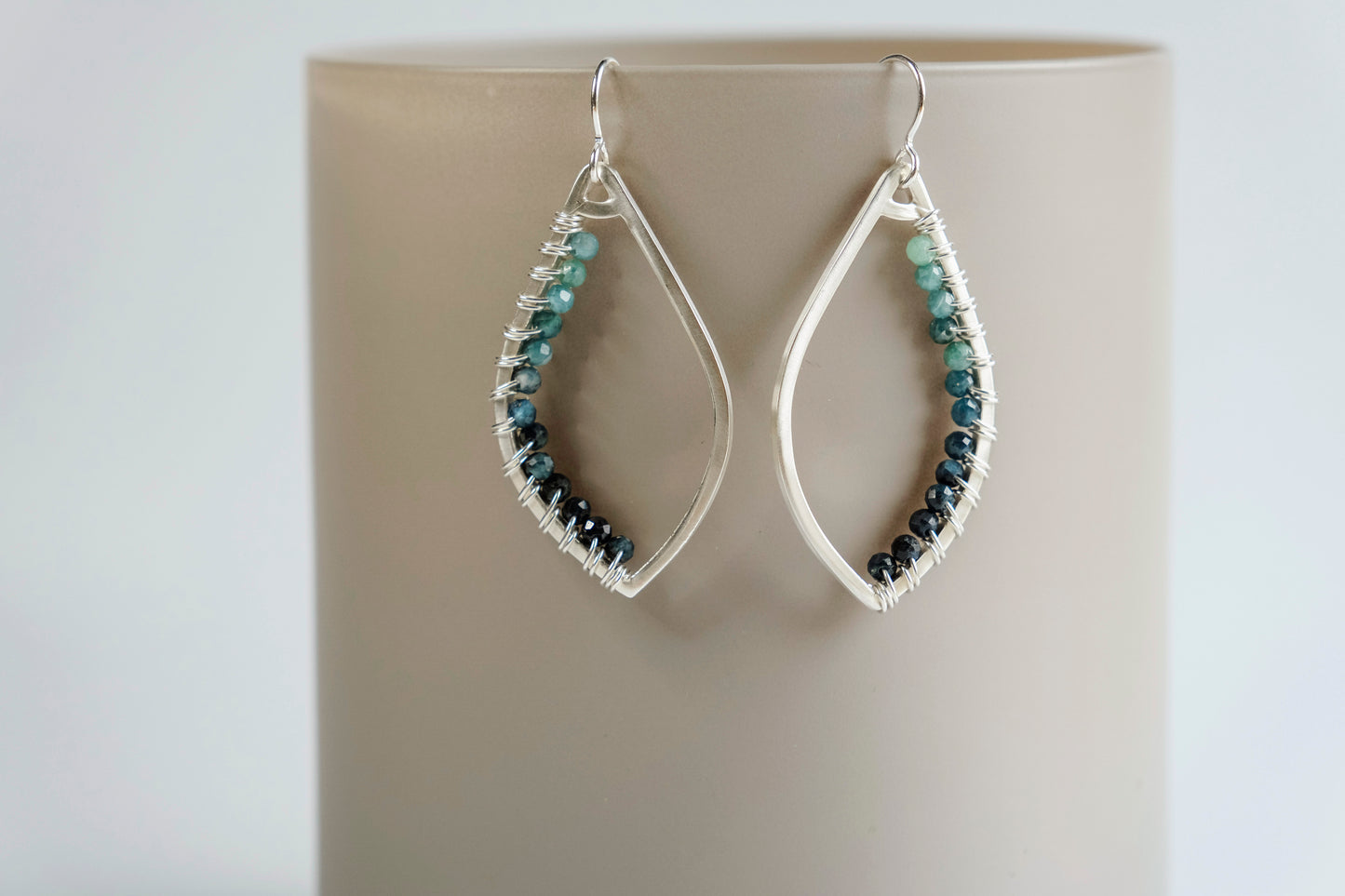 Earrings, Paraiba Blue Tourmaline Wrapped Raindrop Earrings