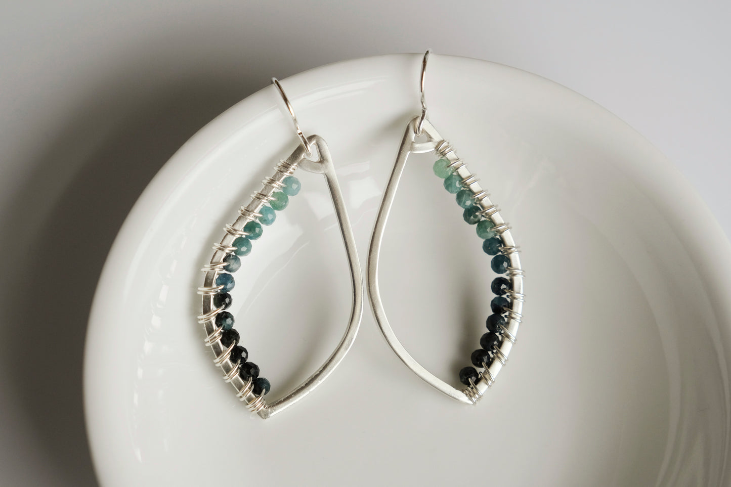 Earrings, Paraiba Blue Tourmaline Wrapped Raindrop Earrings