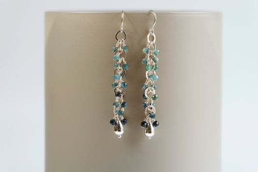 Earrings, Paraiba Blue Tourmaline Waterfall Dangle Earrings