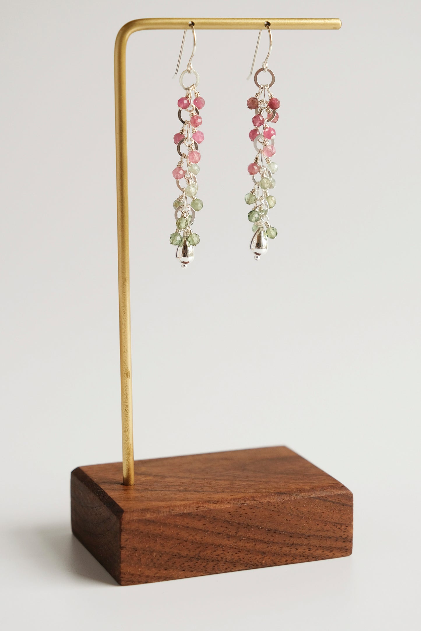 Earrings, Pink Tourmaline and Green Apatite Waterfall Dangle Earrings