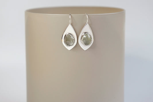 Earrings, Prehnite Drop Earrings in Silver