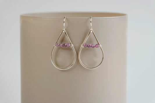Earrings, Purple Ruby Wrapped Teardrop Earrings
