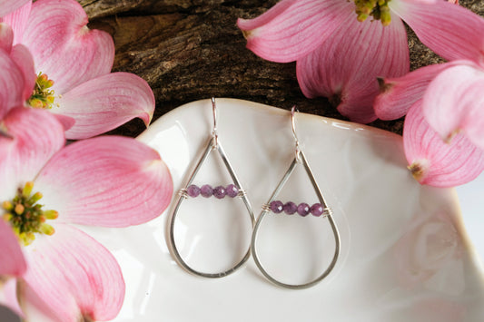 Earrings, Purple Ruby Wrapped Teardrop Earrings