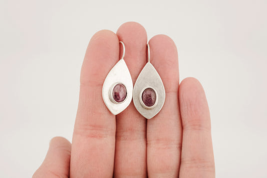 Earrings, Ruby Drop Earrings in Silver