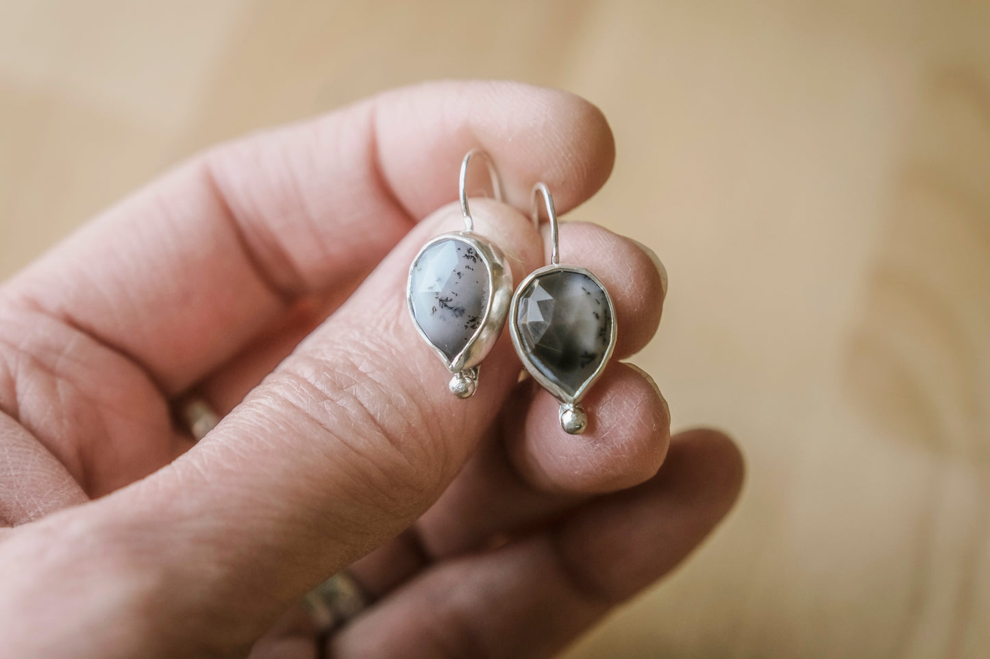 Earrings, Silver Dendritic Opal Drop Earrings