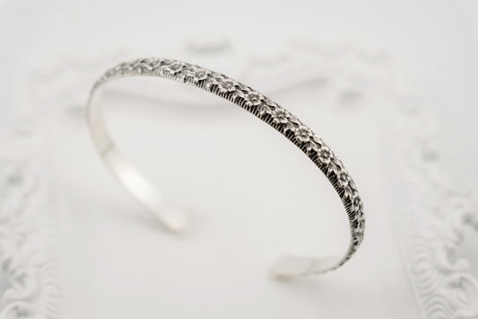 Bracelet, Sterling Silver Floral Engraved Cuff