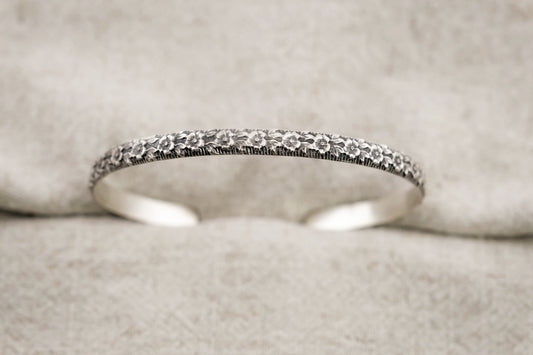 Bracelet, Sterling Silver Floral Engraved Cuff