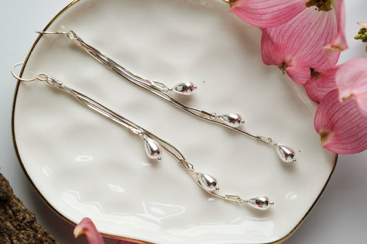 Earrings, Silver Long Dangle Statement Earrings