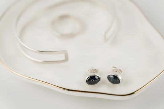 Earrings, African Blue Sapphire Silver Stud Earrings