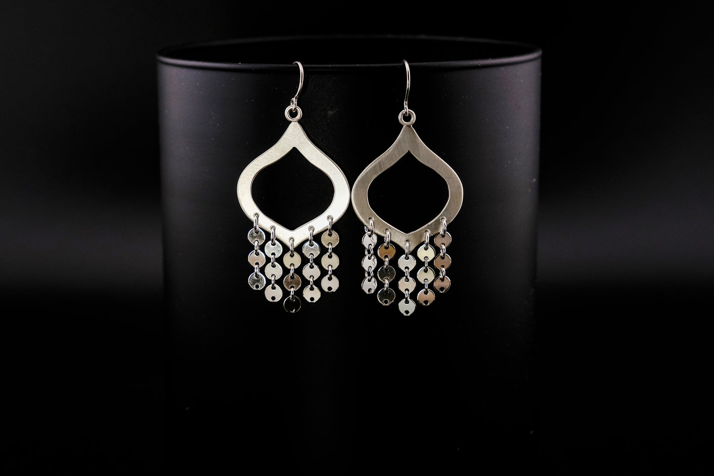 Earrings, Silver Sequin Chandelier Statement Earrings