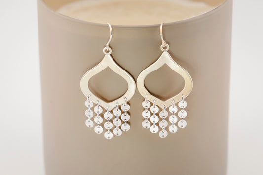 Earrings, Silver Sequin Chandelier Statement Earrings