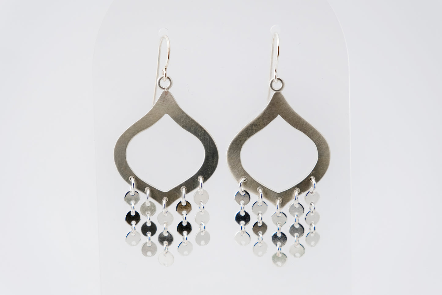Earrings, Silver Sequin Chandelier Statement Earrings