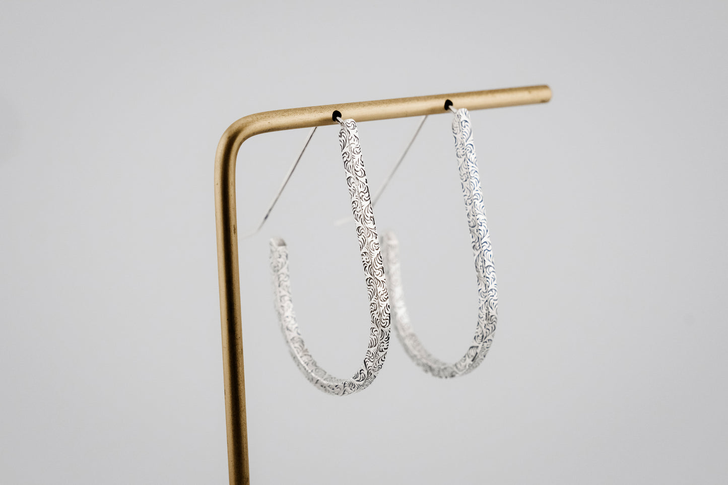 Earrings, Silver Teardrop Hoop Earrings {Sterling Silver Antiqued Floral}