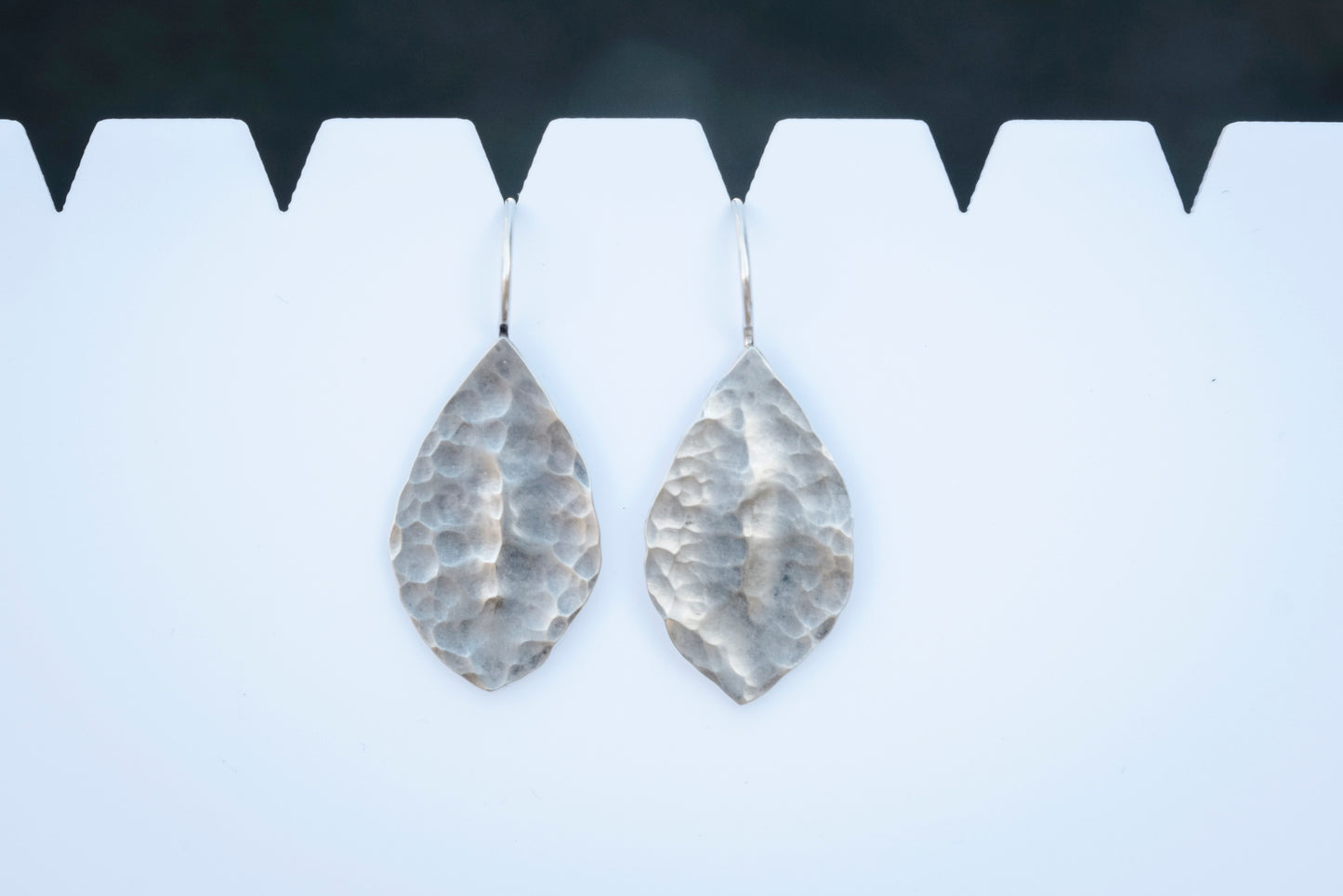 Earrings, Silver Hammer Texture Leaf Drop Earrings