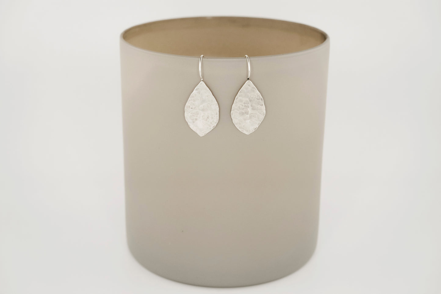 Earrings, Silver Hammer Texture Leaf Drop Earrings