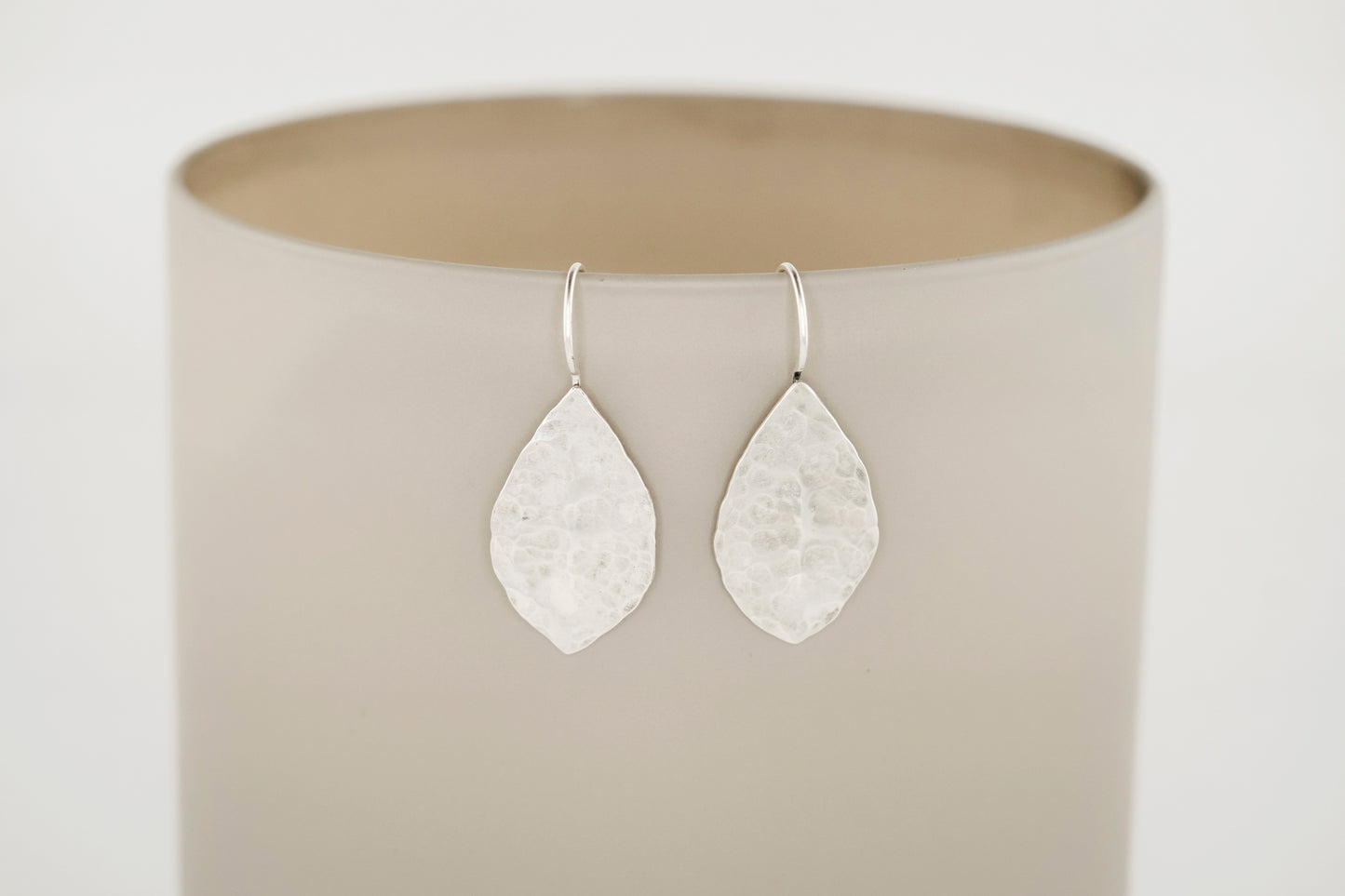 Earrings, Silver Hammer Texture Leaf Drop Earrings