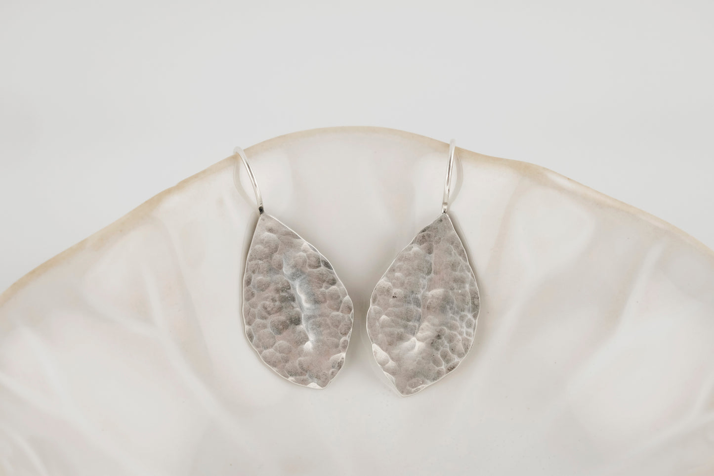 Earrings, Silver Hammer Texture Leaf Drop Earrings