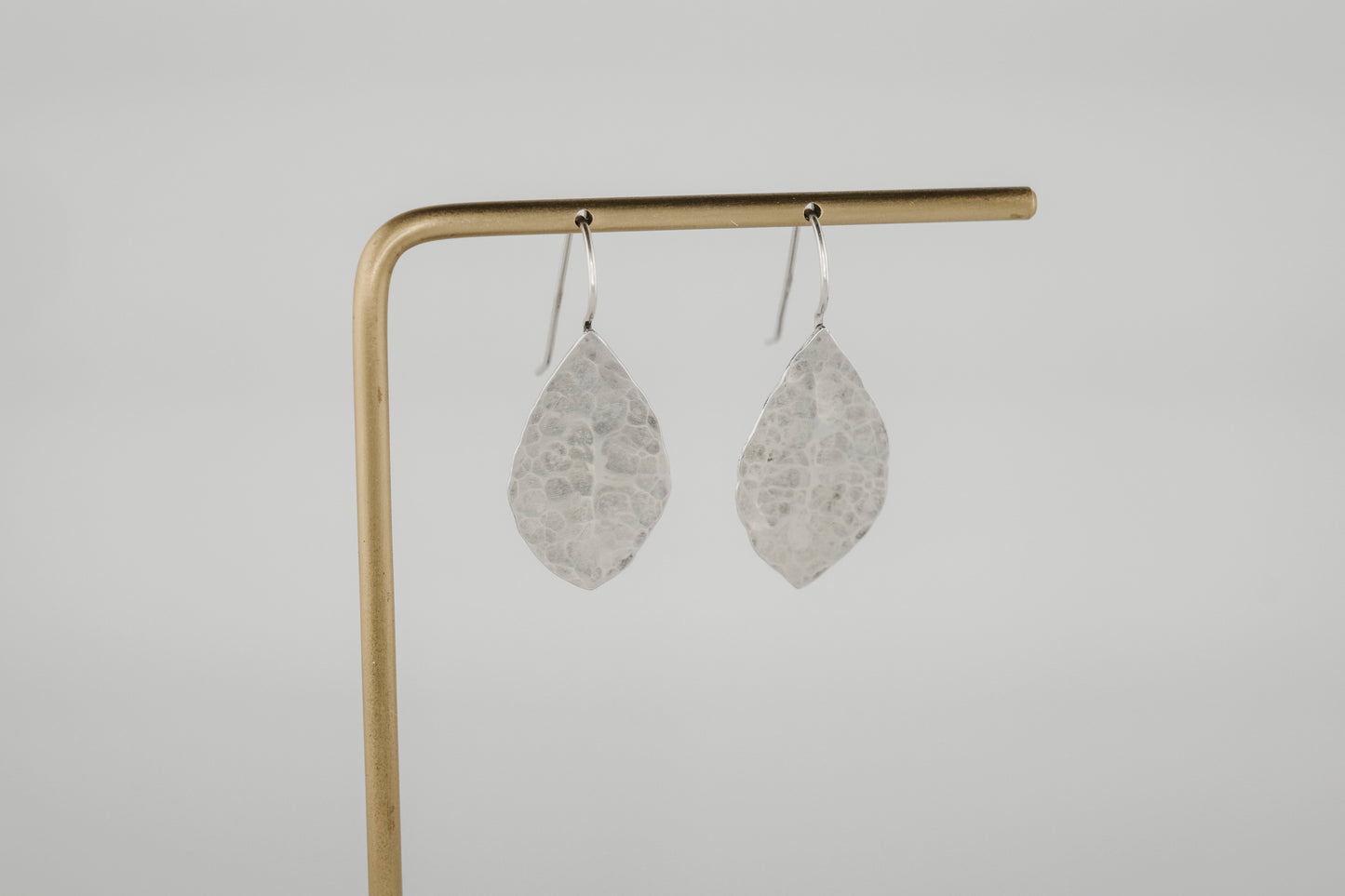 Earrings, Silver Hammer Texture Leaf Drop Earrings