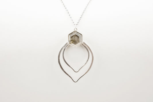 Necklace, Silver and Green Rutile Gemstone Boho Necklace