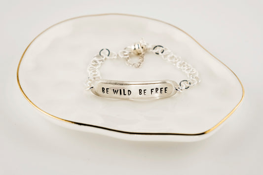 Bracelet, Wild and Free Stamped Sterling Silver Chain Bracelet with Magnetic Clasp