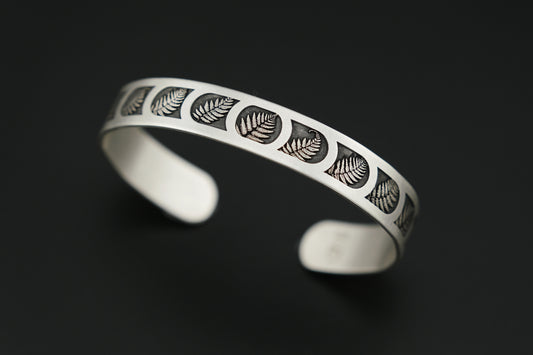 Bracelet, Sterling Cuff Stained-Glass Fern 9mm