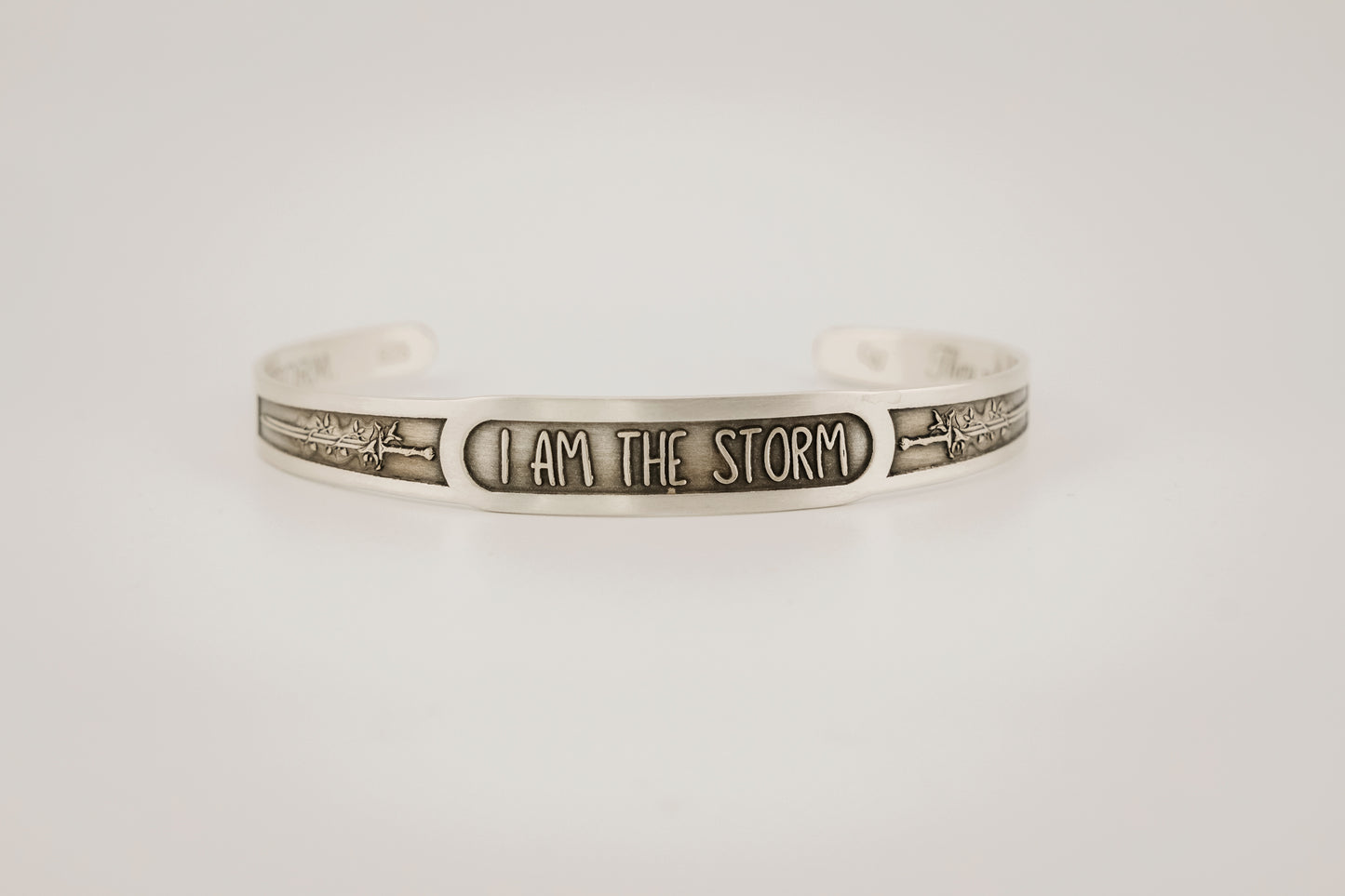 Bracelet, Sterling Engraved Cuff "I Am The Storm"