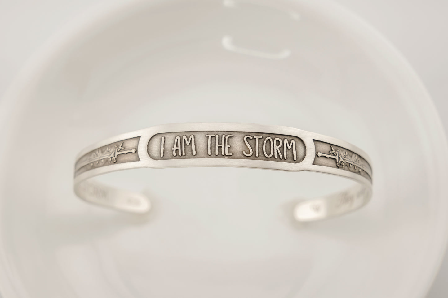 Bracelet, Sterling Engraved Cuff "I Am The Storm"